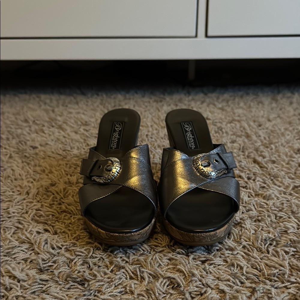 Brighton Summer Pewter Leather Cork Wedges - Picture 5 of 5